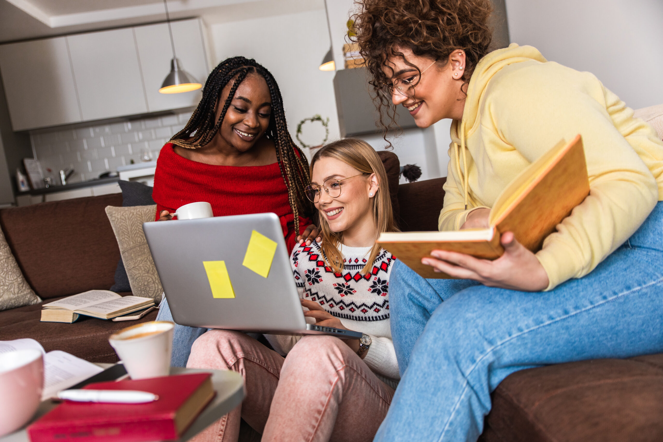 Students learning together at home